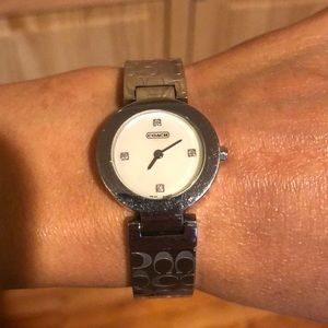 Coach Silver Watch with White Dial and Signature Link Bracelet